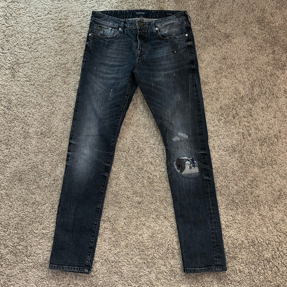 Scotch & Soda Men’s The Ralston Regular Slim Fit Denim Distressed Patch Jeans
